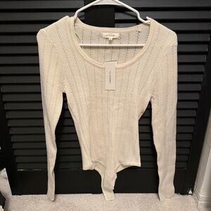 cream knit long sleeve bodysuit top